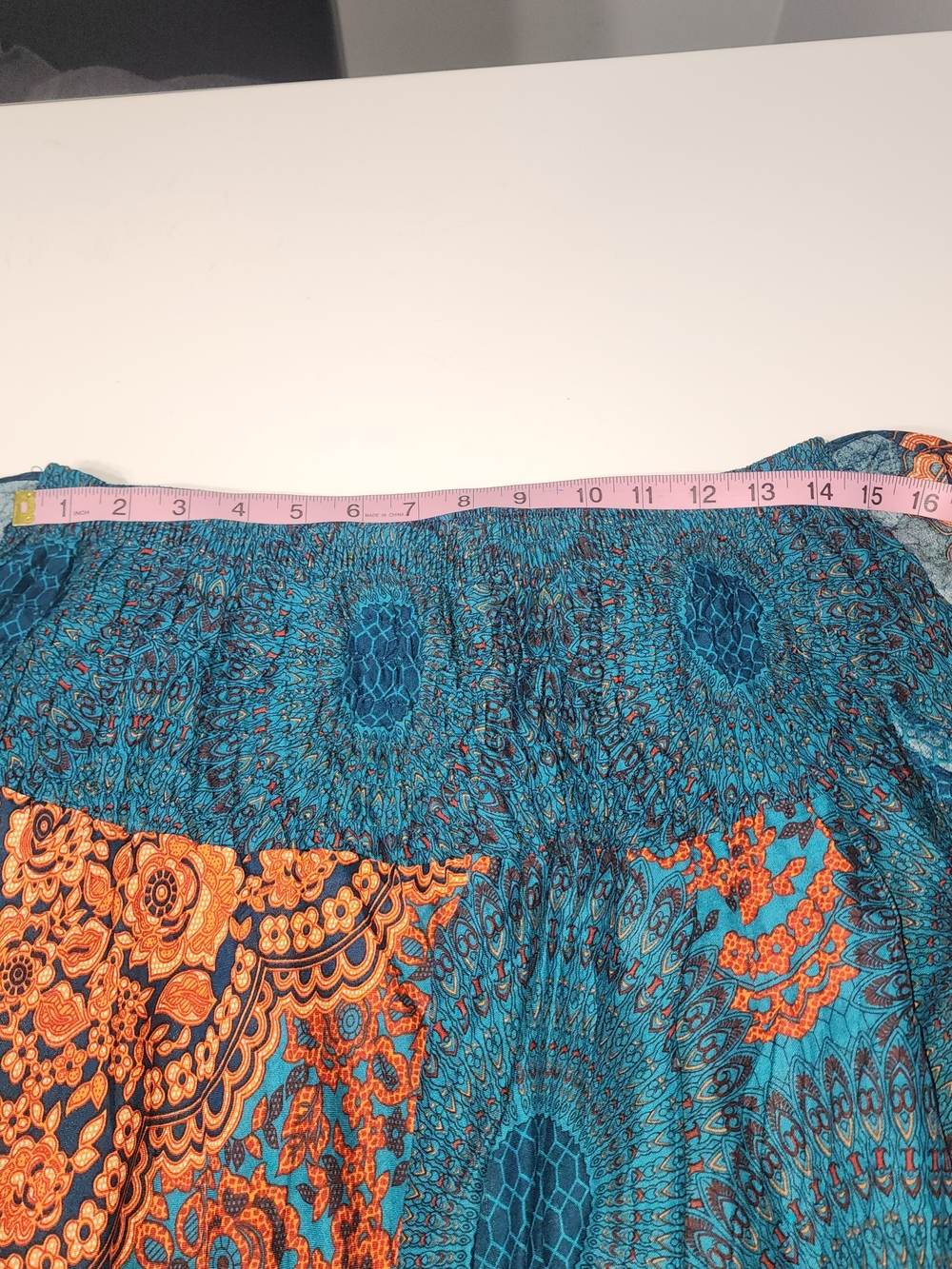 Bohemian Teal and Orange Circle Skirt with Tie Waist - Picture 5 of 8